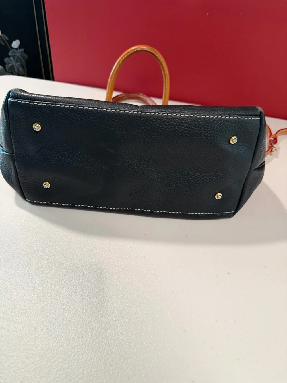 Dooney & Bourke Black Satchel with Tan Trim and Handles